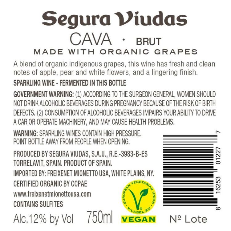 Segura Viudas Brut Spain - 750ML - Back Label
