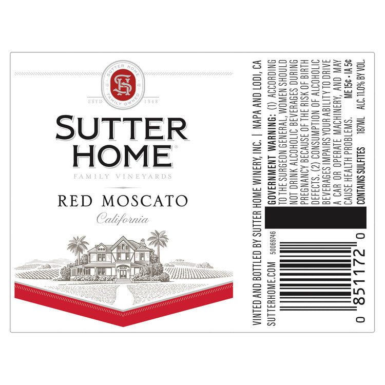 Sutter Home Moscato Red Moscato United States - 187ML - Front Label