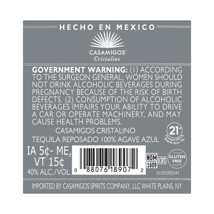 Casamigos Tequila Reposado Cristalino 80 - 375ML - Back Label