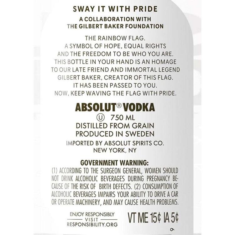 Absolut Vodka Colors Limited Edition 80 - 750ML - Back Label