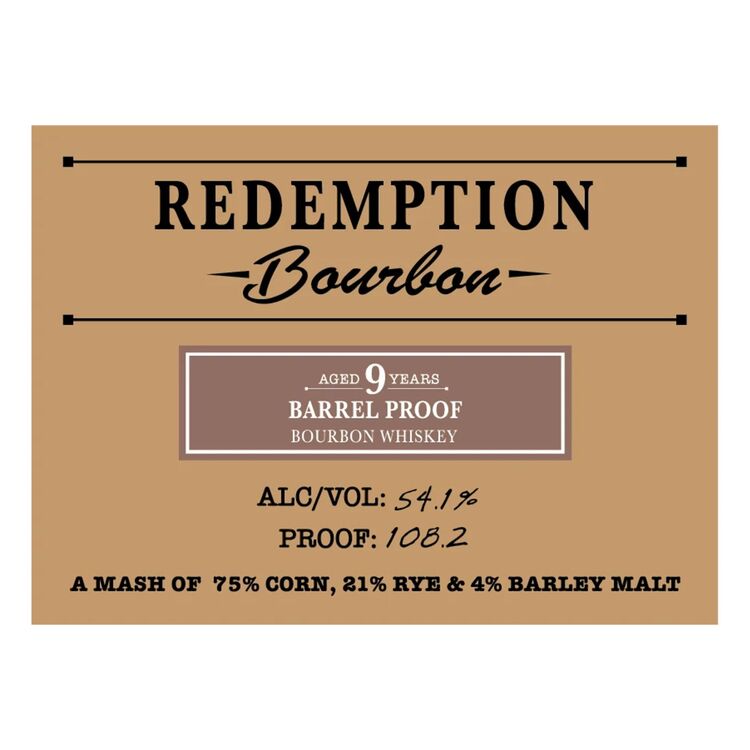 Redemption Straight Bourbon Barrel Proof 9 Yr 103.9 - 750ML