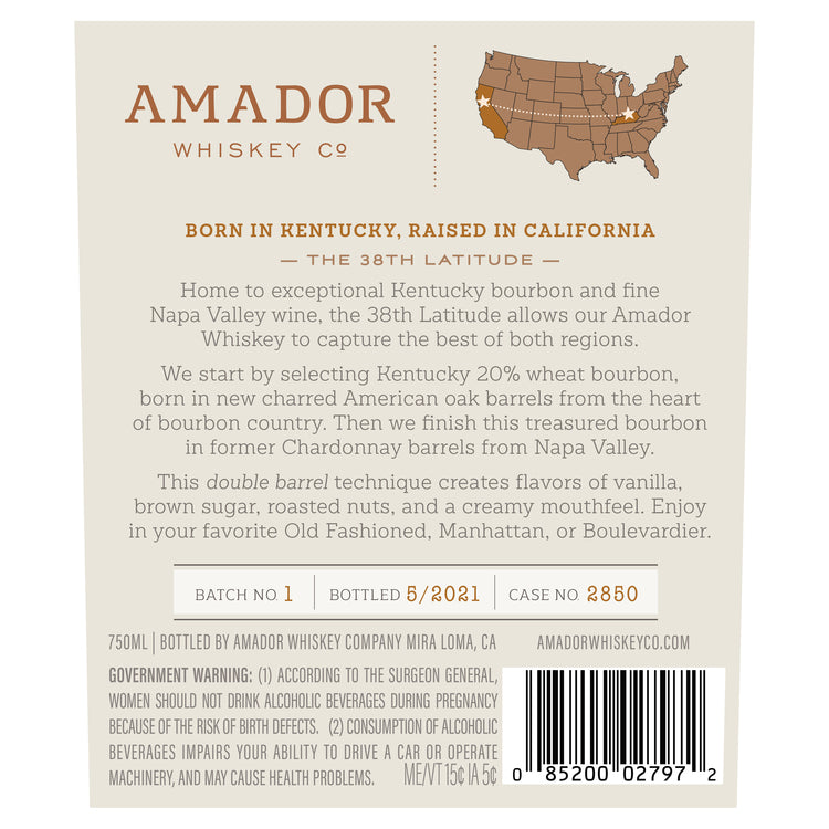 Amador Whiskey Co. Bourbon Double Barrel Chardonnay Barrel Finished 86 - 750ML