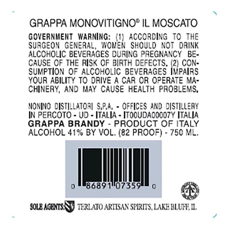 Nonino Grappa A Moscato Di Nonino Monovitigno 82 - 750ML - Back Label
