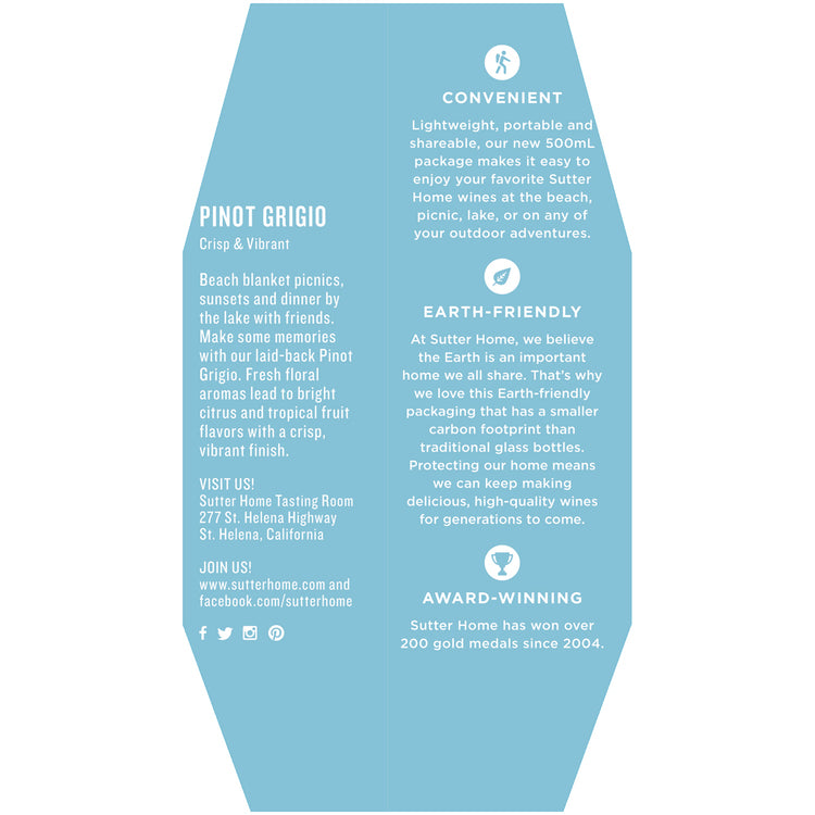 Sutter Home Pinot Grigio California - 500ML - Back Label