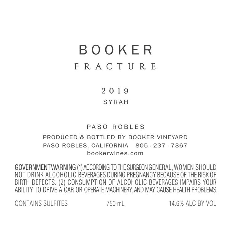 Booker Syrah Fracture Aged 18 Month In French Oak Barrels Paso Robles - 750ML