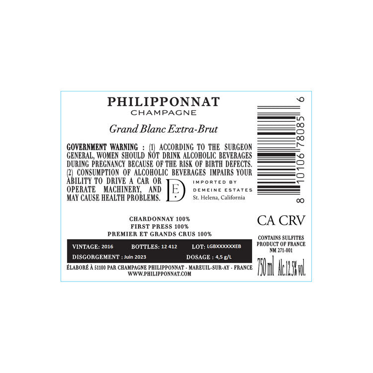 Philipponnat Champagne Extra Brut Grand Blanc 2016 - 750ML