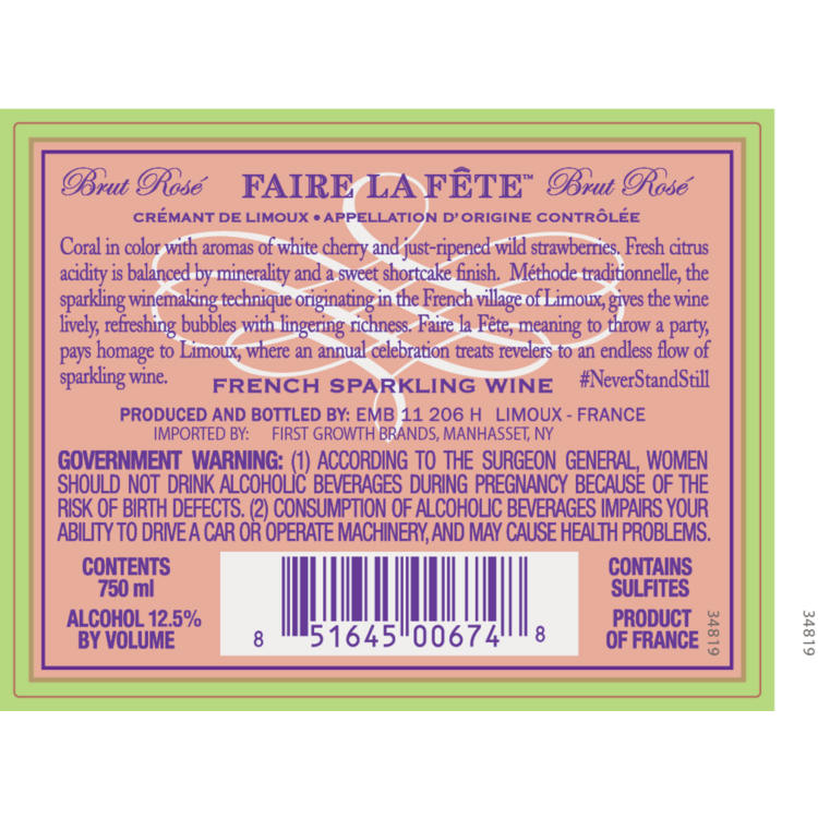 Faire La Fete Cremant De Limoux Brut Rose - 750ML - Back Label