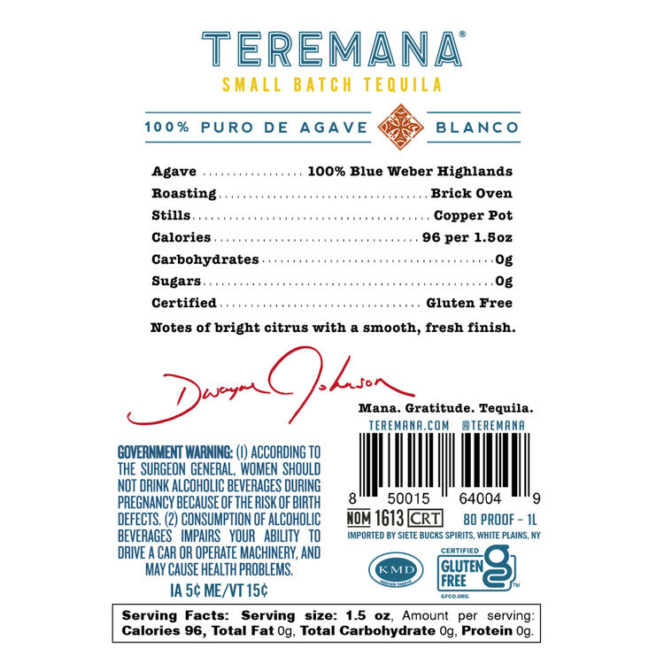 Teremana Tequila Blanco Small Batch 80 - 1.0L