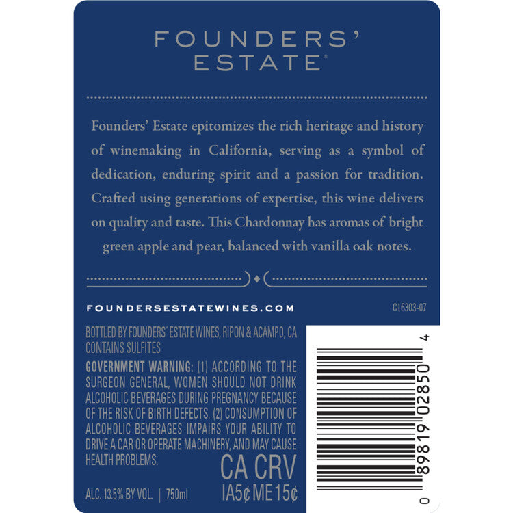 Beringer Founders' Estate Chardonnay California - 750ML - Back Label