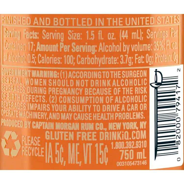 Captain Morgan Sliced Apple Spiced Rum 70 - 750ML - Back Label