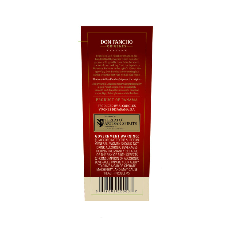 Don Pancho Aged Rum Reserva 8 Yr 80 - 750ML - Back Label