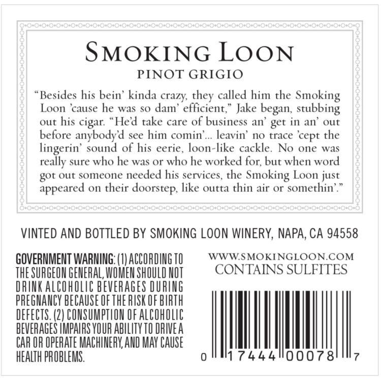 Smoking Loon Pinot Grigio California - 750ML - Back Label