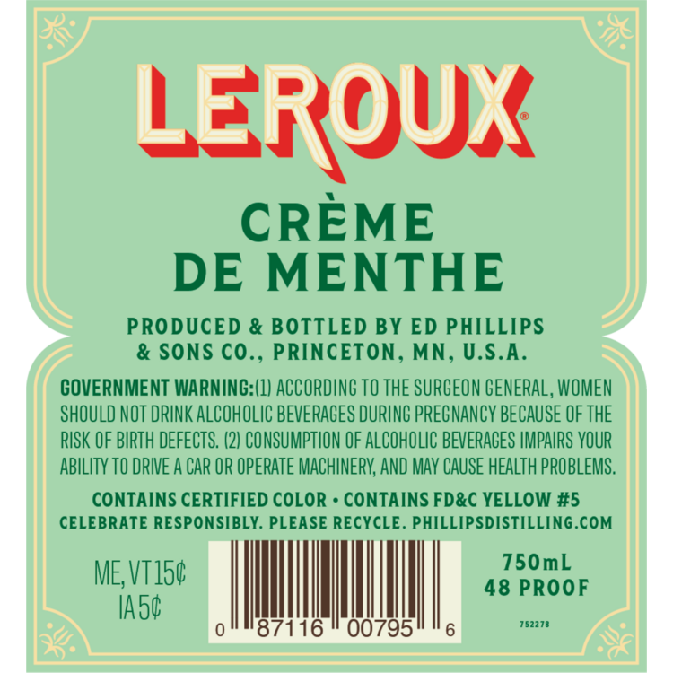 Leroux Creme De Menthe 48 - 750ML