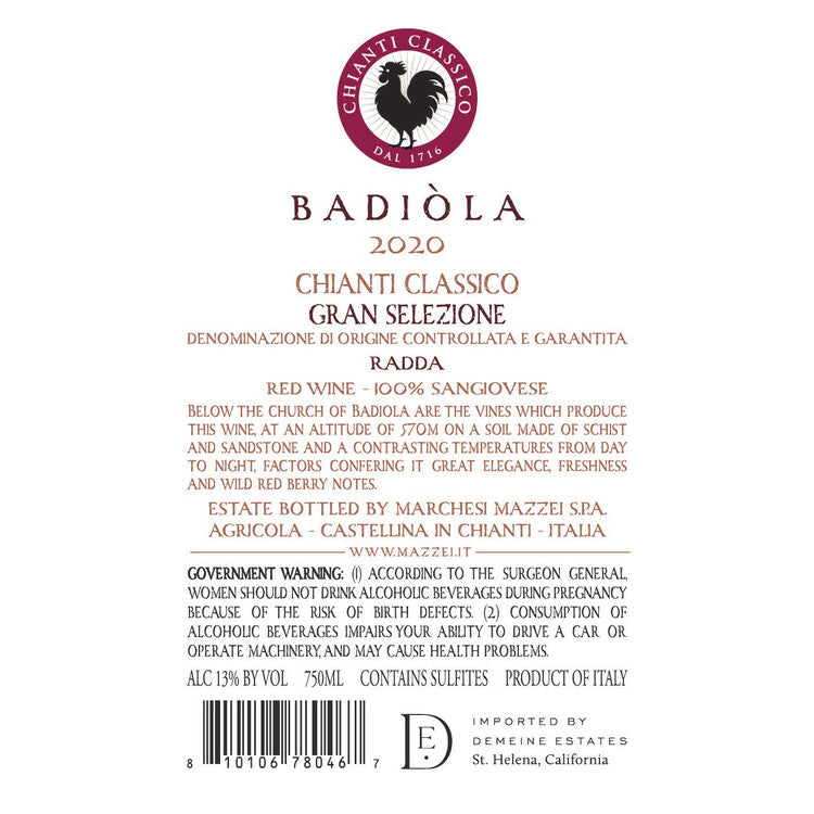 Fonterutoli Chianti Classico Badiola Gran Selezione 2020 - 750ML - Back Label