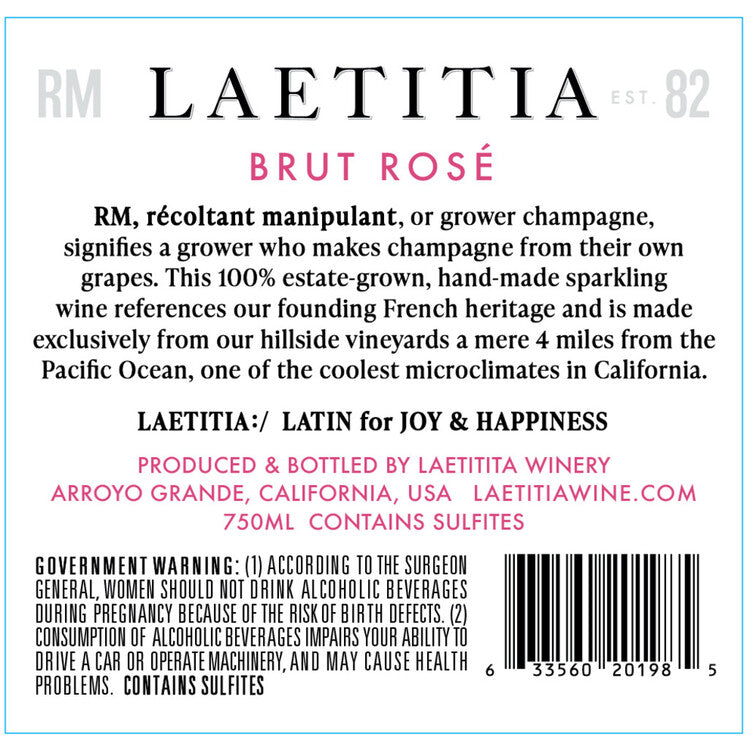 Laetitia Brut Rose Rm Arroyo Grande Valley - 750ML - Back Label