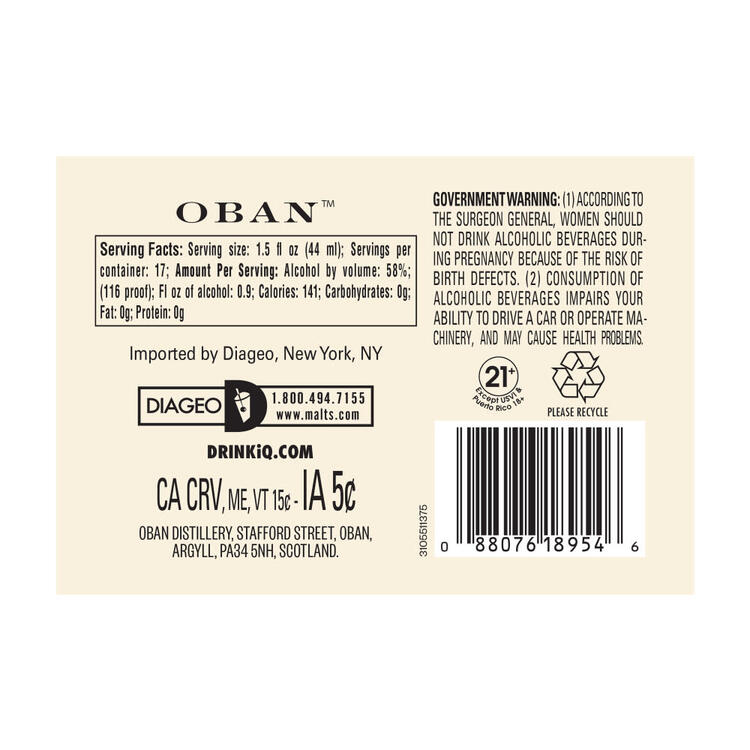 Oban Single Malt Scotch Natural Cask Strength Special Release 2024 10 - 750ML - Back Label