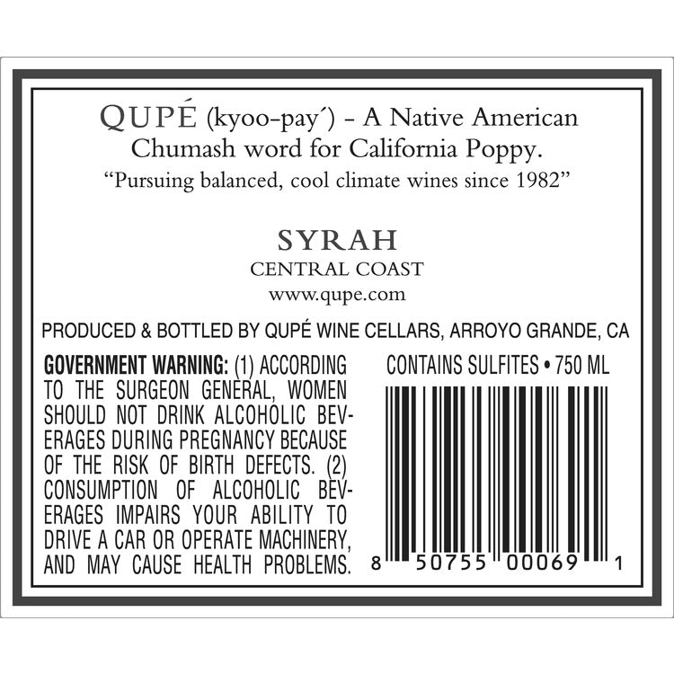 Qupe Syrah Central Coast 2021 - 750ML
