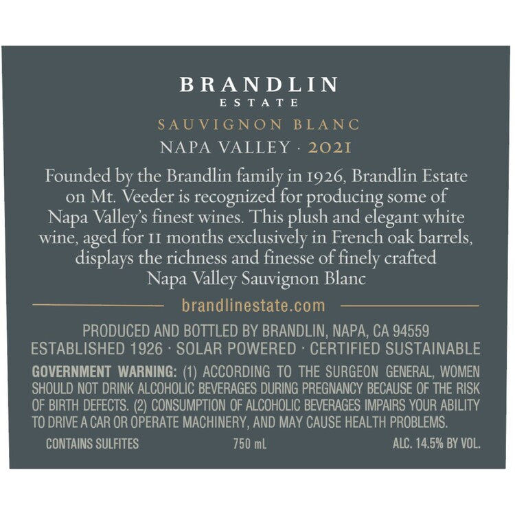 Brandlin Sauvignon Blanc Estate Napa Valley 2023 - 750ML