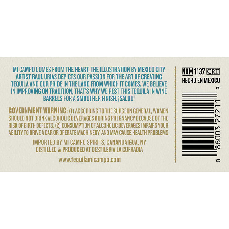 Mi Campo Tequila Blanco 80 - 1.75L - Back Label