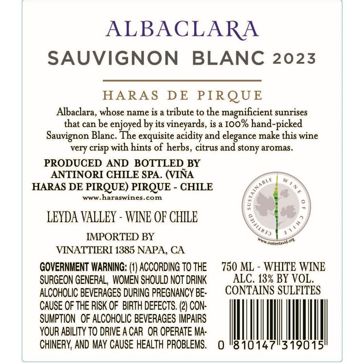 Haras De Pirque Sauvignon Blanc Albaclara Leyda Valley 2023 - 750ML