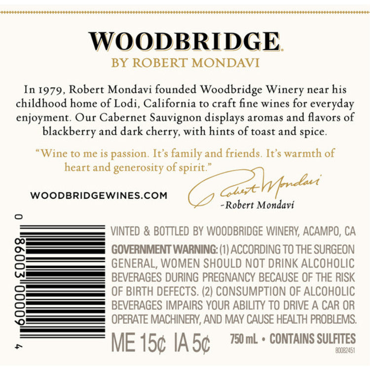 Woodbridge Cabernet Sauvignon Special Collection California - 750ML - Back Label