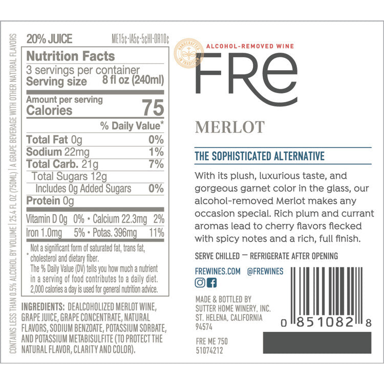 Fre Merlot Alcohol Removed - 750ML
