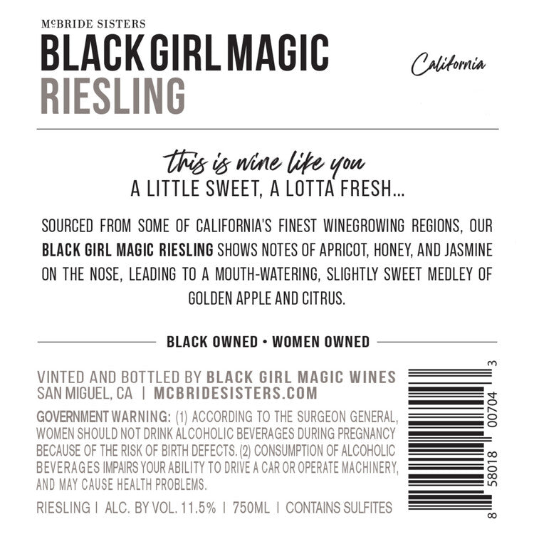 Mcbride Sisters Black Girl Magic Riesling California - 750ML - Back Label