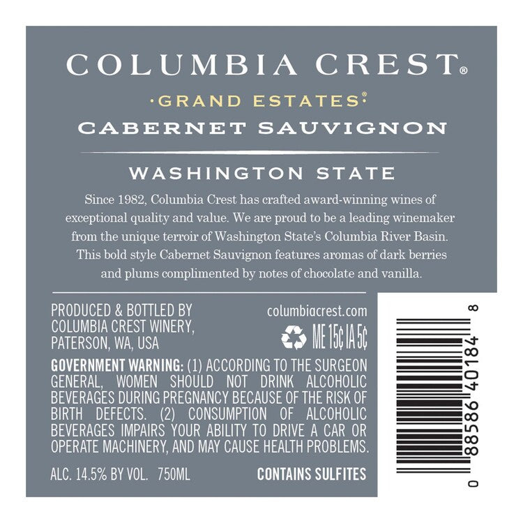 Columbia Crest Cabernet Sauvignon Grand Estates Washington - 750ML