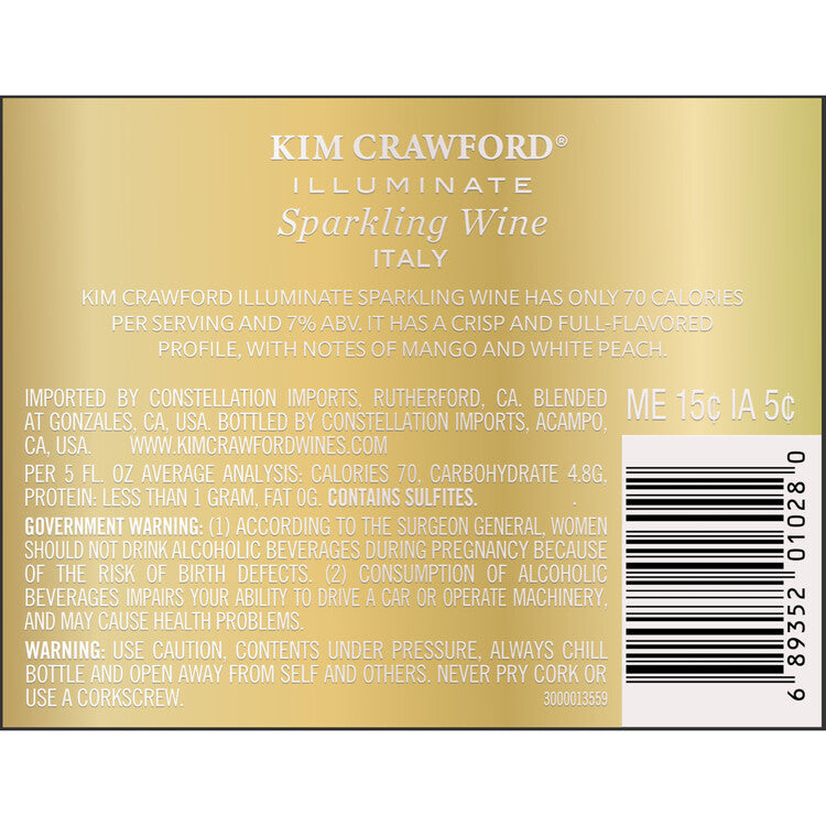 Kim Crawford Sparkling Wine Illuminate Italy - 750ML - Back Label