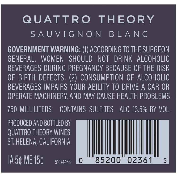 Quattro Theory Sauvignon Blanc Napa Valley 2023 - 750ML
