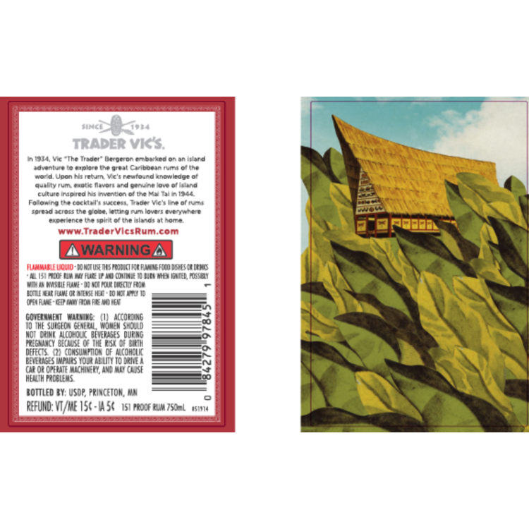 Trader Vic's Overproof Rum 151 - 750ML - Back Label