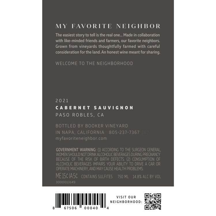 My Favorite Neighbor Cabernet Sauvignon Paso Robles 2022 - 750ML