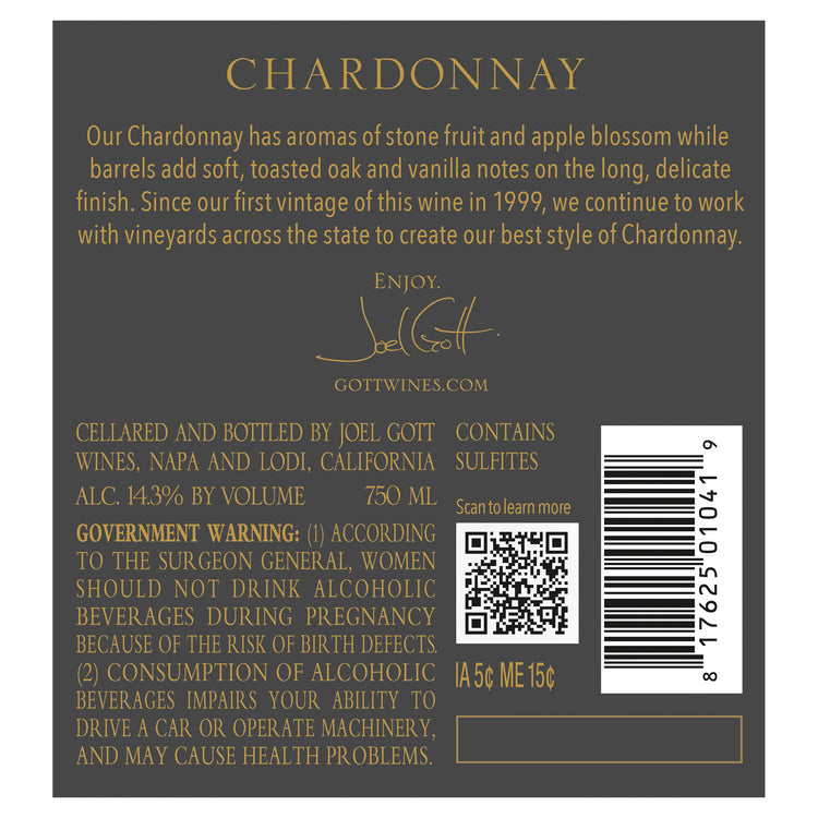 Joel Gott Chardonnay Barrel-Aged Limited Release California 2021 - 750ML