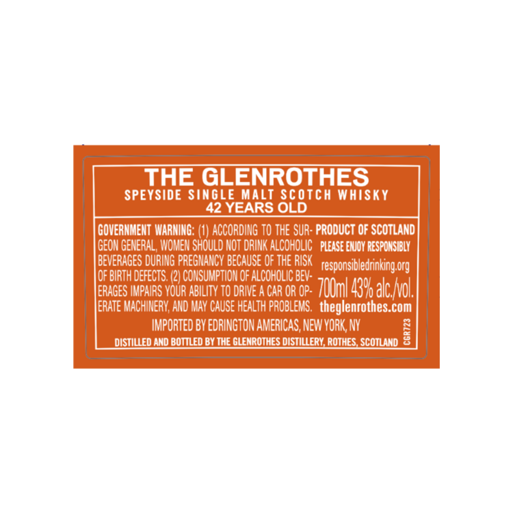 The Glenrothes Single Malt Scotch 42 Yr 86 - 700ML - Back Label