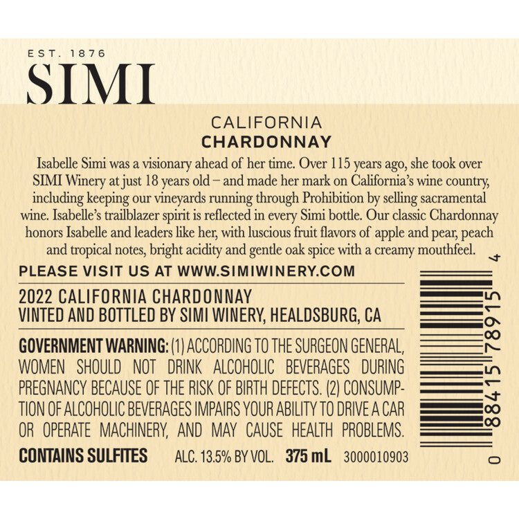 Simi Chardonnay California 2021 - 375ML