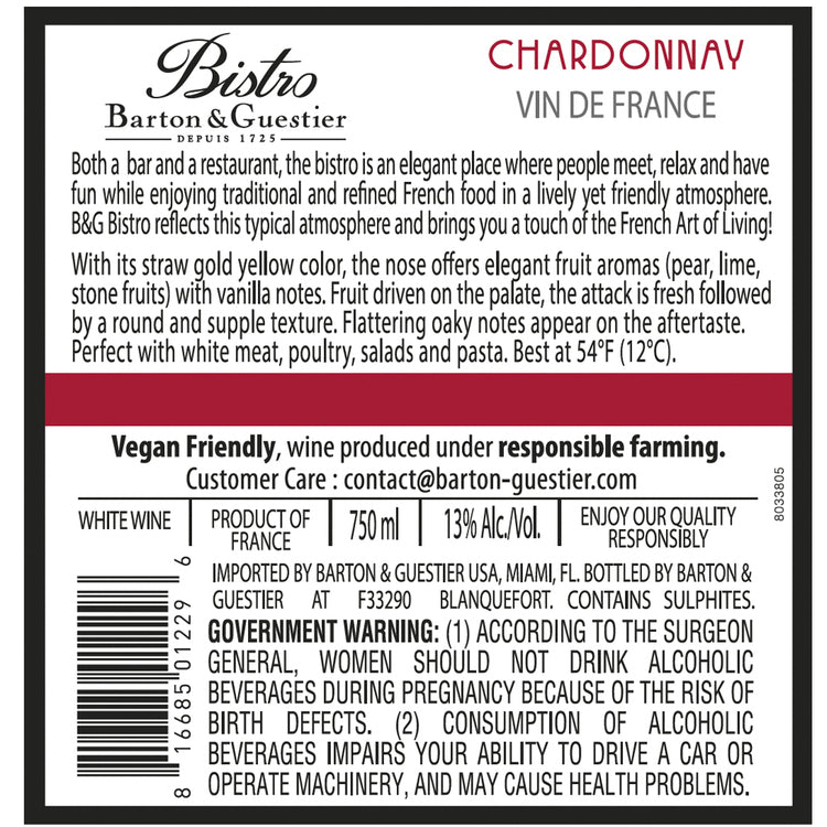 Barton & Guestier Bistro Chardonnay France 2021 - 750ML