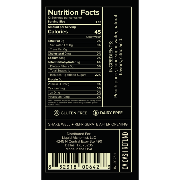 Liquid Alchemist Peach Syrup - 375ML - Back Label