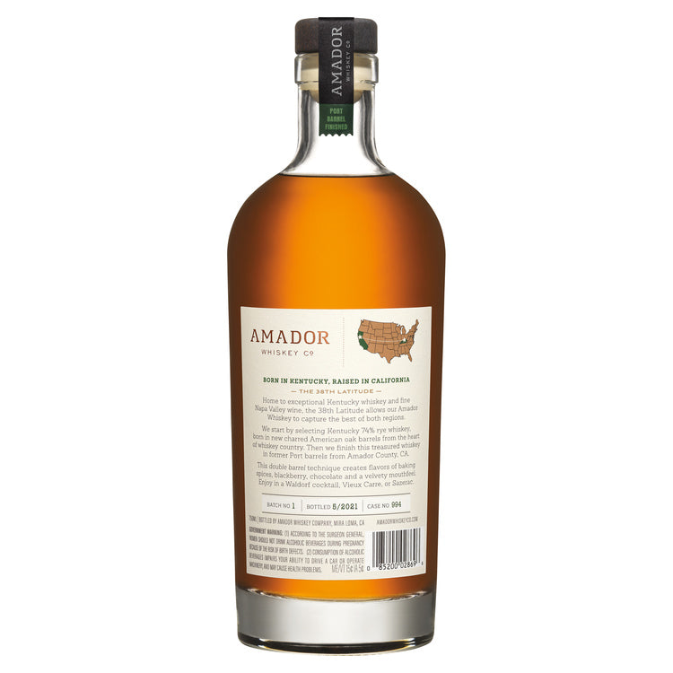 Amador Whiskey Co. Rye Whiskey Double Barrel Port Barrel Finished 92 - 750ML