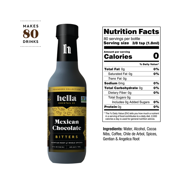 HELLA BITTERS Hella Bitters Non-Alcoholic Bitters Mexican Chocolate - Back Label