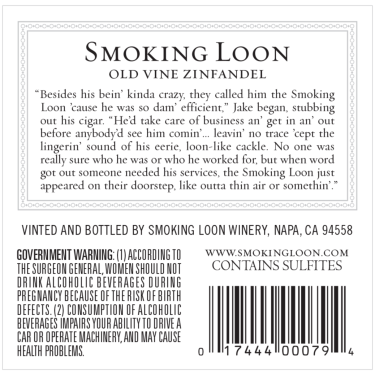 Smoking Loon Zinfandel California - 750ML - Back Label