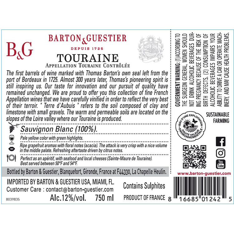 Barton & Guestier Sauvignon Blanc Terre D'Aubuis Touraine 2022 - 750ML