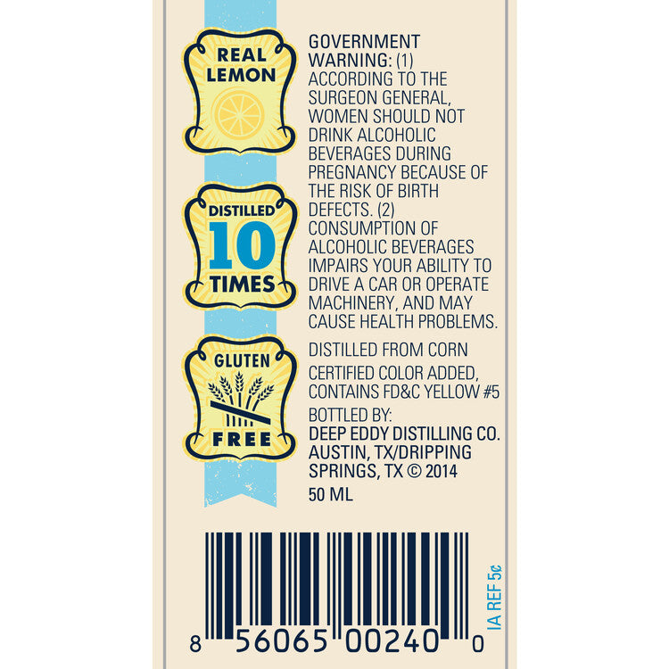 Deep Eddy Lemon Flavored Vodka 70 - 50ML - Back Label