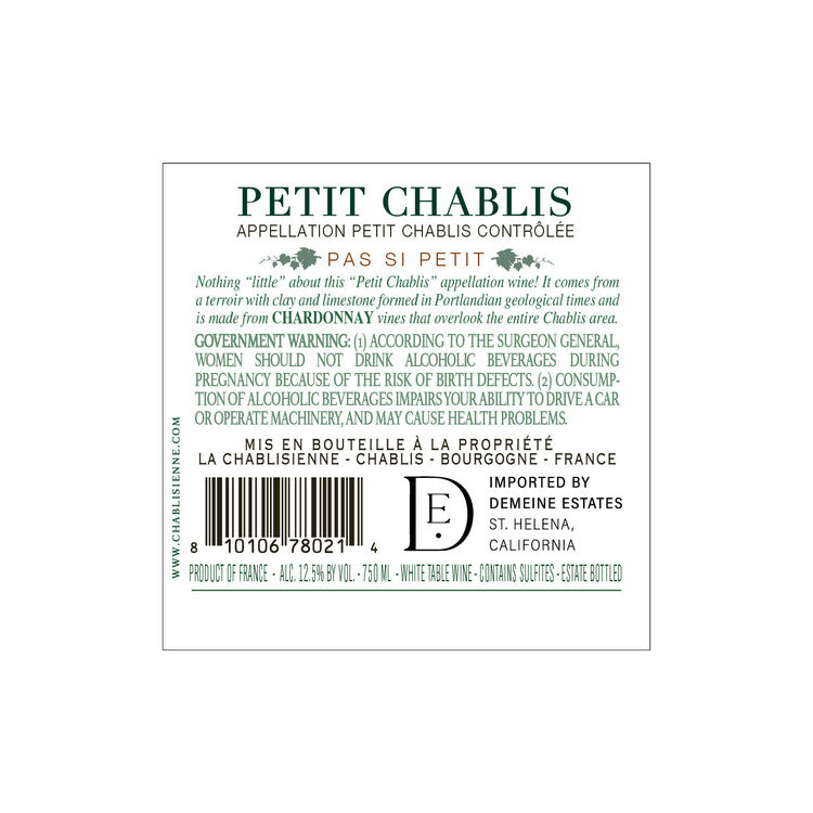 LA CHABLISIENNE La Chablisienne Petit Chablis Pas Si Petit 2023 - Back View