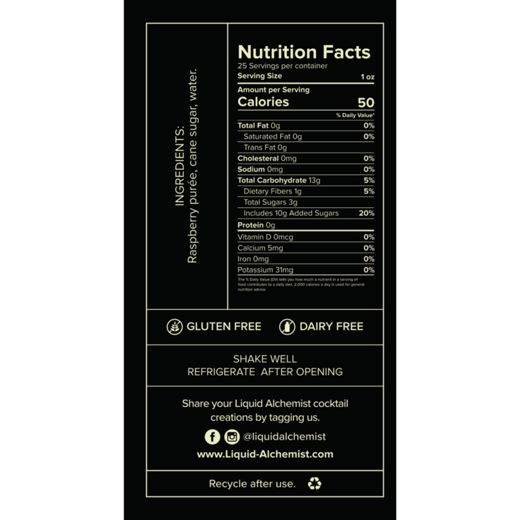 Liquid Alchemist Raspberry Syrup - 750ML - Back Label