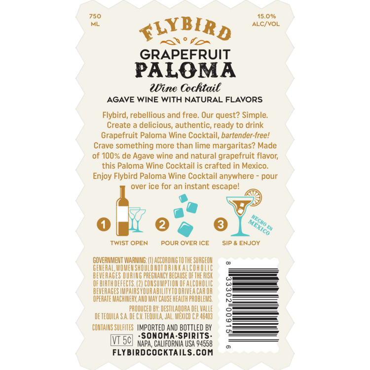 Flybird Grapefruit Paloma Wine Cocktail - 750ML - Back Label