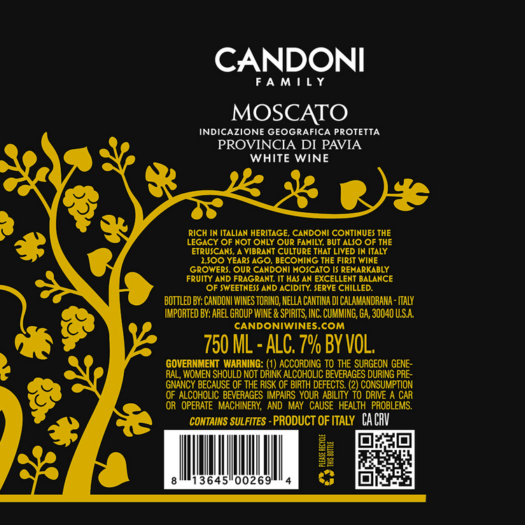 Candoni Moscato Provincia Di Pavia - 750ML - Back Label