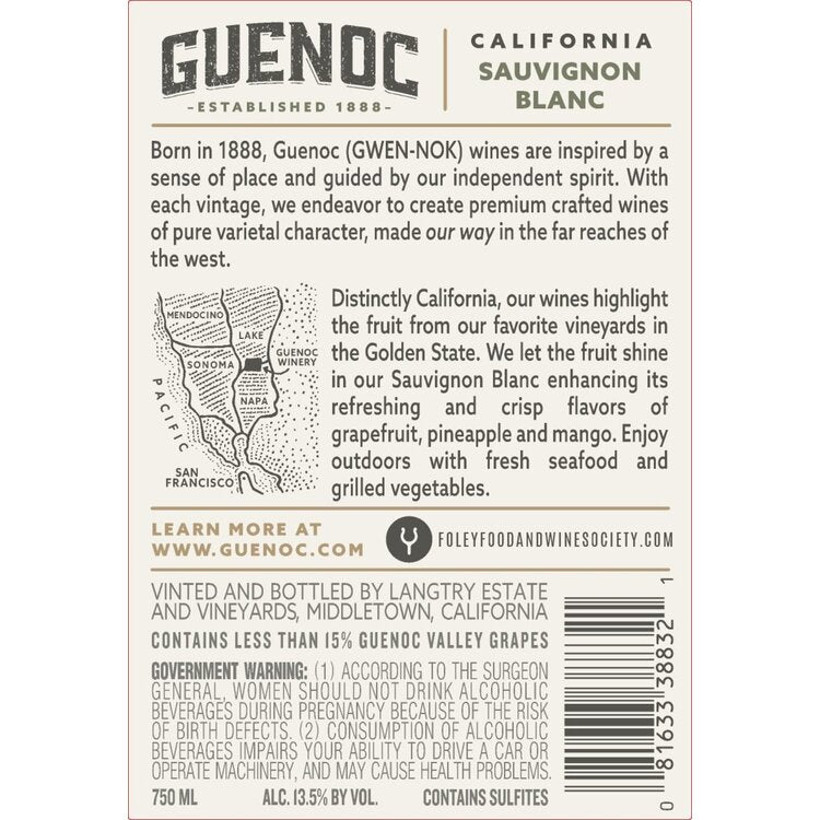 Guenoc Sauvignon Blanc California - 750ML - Back Label