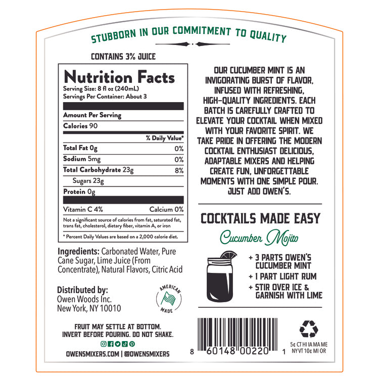 Owen'S Craft Mixers Cucumber Mint - 750ML
