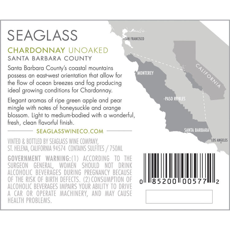 Seaglass Chardonnay Central Coast - 750ML - Back Label