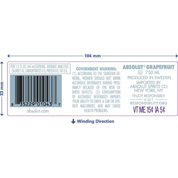 Absolut Grapefruit Flavored Vodka 80 - 750ML